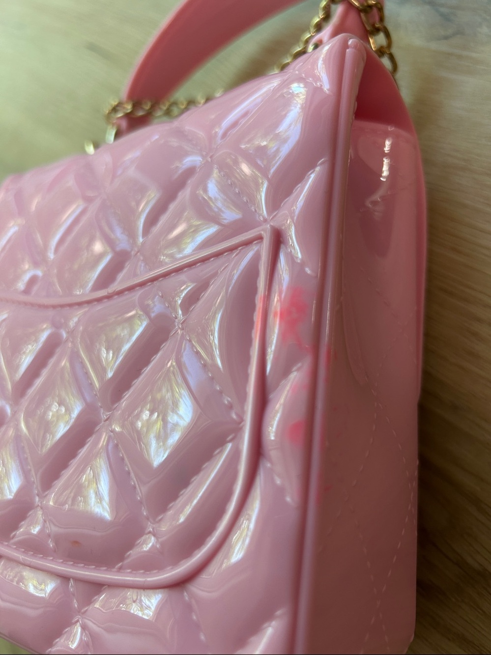 Pink Quilted Mini Jelly Crossbody Bag-Purse with Gold Chain for girls-Women - Picture 11 of 11